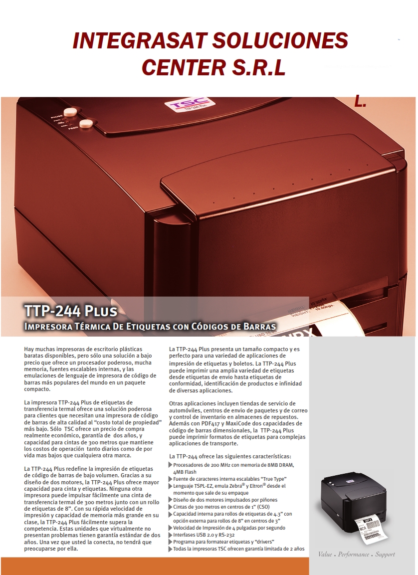 IMPRESORA DE ETIQUETAS TSC TTP244 PLUS TTTD. 001